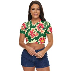 Retro 40s 50s Mexico Flowers Pattern 2 Side Button Cropped T-shirt by violetheavensky