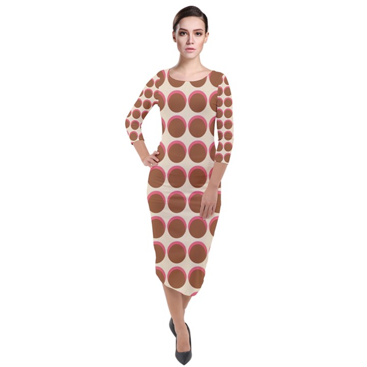 Retro 40s 50s Cupcake Pattern Quarter Sleeve Midi Velour Bodycon Dress