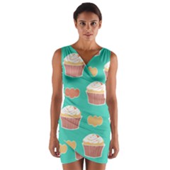 Retro 40s 50s Cupcake Pattern 3 Wrap Front Bodycon Dress by violetheavensky