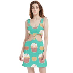 Retro 40s 50s Cupcake Pattern 3 Velour Cutout Dress by violetheavensky