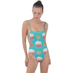 Retro 40s 50s Cupcake Pattern 3 Tie Strap One Piece Swimsuit by violetheavensky