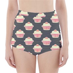 Retro 40s 50s Cupcake Pattern 4 High-waisted Bikini Bottoms by violetheavensky