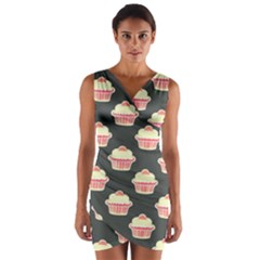 Retro 40s 50s Cupcake Pattern 4 Wrap Front Bodycon Dress by violetheavensky