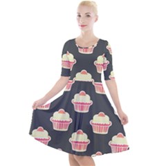 Retro 40s 50s Cupcake Pattern 4 Quarter Sleeve A-line Dress by violetheavensky