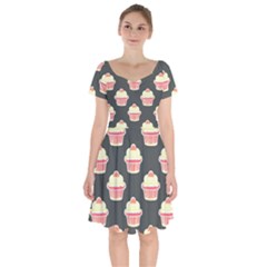 Retro 40s 50s Cupcake Pattern 4 Short Sleeve Bardot Dress by violetheavensky