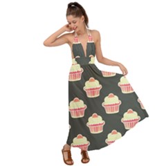 Retro 40s 50s Cupcake Pattern 4 Backless Maxi Beach Dress by violetheavensky