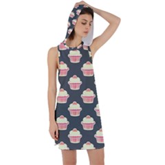 Retro 40s 50s Cupcake Pattern 4 Racer Back Hoodie Dress by violetheavensky