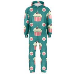 Retro 40s 50s Cupcake Pattern 2 Hooded Jumpsuit (men) by violetheavensky