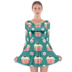 Retro 40s 50s Cupcake Pattern 2 Long Sleeve Skater Dress by violetheavensky