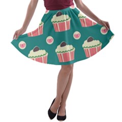 Retro 40s 50s Cupcake Pattern 2 A-line Skater Skirt by violetheavensky