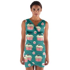 Retro 40s 50s Cupcake Pattern 2 Wrap Front Bodycon Dress by violetheavensky