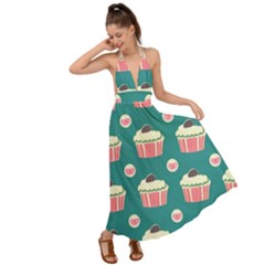 Retro 40s 50s Cupcake Pattern 2 Backless Maxi Beach Dress by violetheavensky