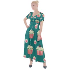 Retro 40s 50s Cupcake Pattern 2 Button Up Short Sleeve Maxi Dress by violetheavensky