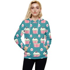 Retro 40s 50s Cupcake Pattern 2 Women s Lightweight Drawstring Hoodie by violetheavensky