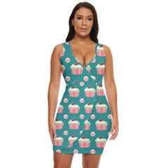 Retro 40s 50s Cupcake Pattern 2 Draped Bodycon Dress by violetheavensky