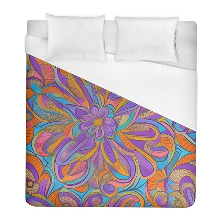 Mid Century Retro Floral 1970s 1960s Pattern 75 Duvet Cover (Full/ Double Size)