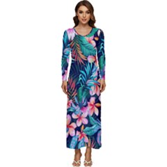 Hawaiian Flowers Hawaii Long Sleeve Longline Maxi Dress by Cemarart