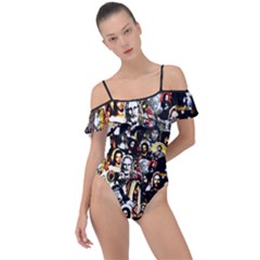 Jesus Christ Modern Halftone Pattern Frill Detail One Piece Swimsuit by snek