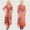 Brown Patchwork Waist Tie Boho Maxi Dress View5