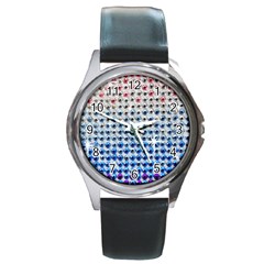 Rainbow Colored Bling Black Leather Watch (round) by artattack4all