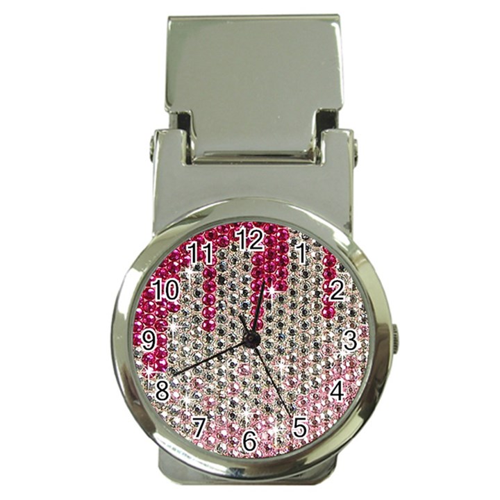 Mauve Gradient Rhinestones  Chrome Money Clip with Watch