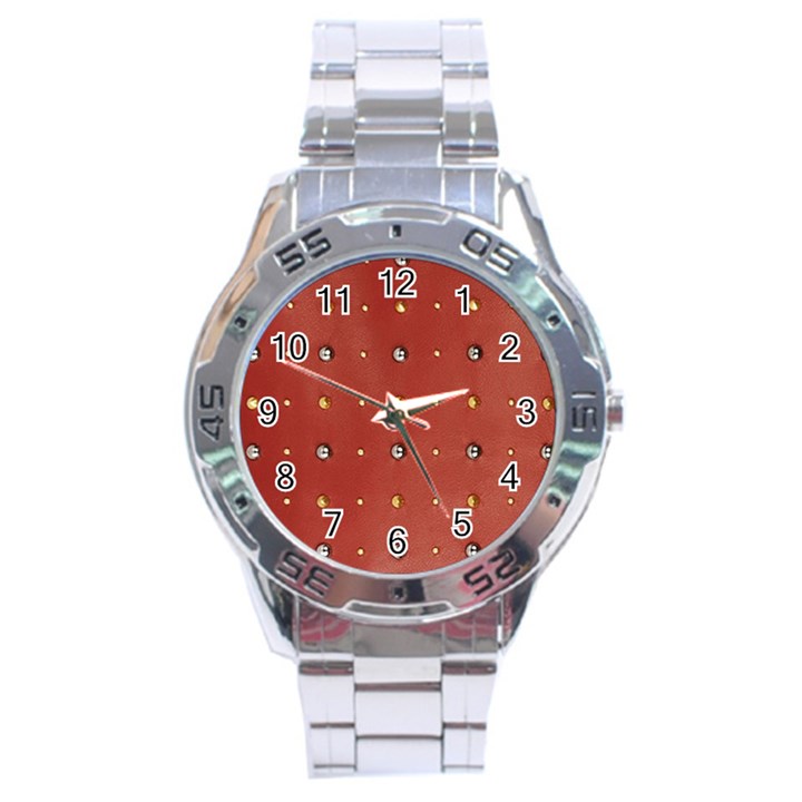 Studded Faux Leather Red Stainless Steel Analogue Watch (Round)