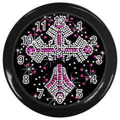 Hot Pink Rhinestone Cross Black Wall Clock by artattack4all