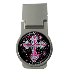 Hot Pink Rhinestone Cross Money Clip (round) by artattack4all