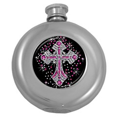 Hot Pink Rhinestone Cross Hip Flask (round) by artattack4all