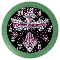 Hot Pink Rhinestone Cross Colored Wall Clock by artattack4all