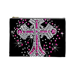 Hot Pink Rhinestone Cross Large Makeup Purse by artattack4all