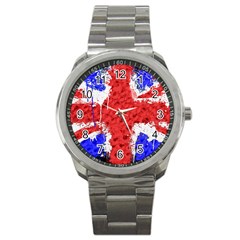 Distressed British Flag Bling Stainless Steel Sports Watch (round) by artattack4all