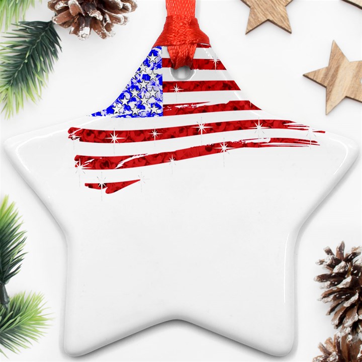 Sparkling American Flag Ceramic Ornament (Star)