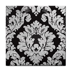 Diamond Bling Glitter On Damask Black Ceramic Tile by artattack4all