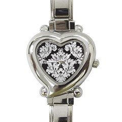 Diamond Bling Glitter On Damask Black Classic Elegant Ladies Watch (heart) by artattack4all