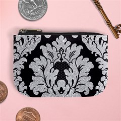 Diamond Bling Glitter On Damask Black Coin Change Purse by artattack4all