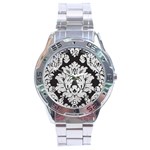 Diamond Bling Glitter on Damask Black Stainless Steel Analogue Watch (Round) Front