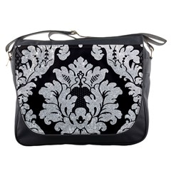 Diamond Bling Glitter On Damask Black Messenger Bag by artattack4all