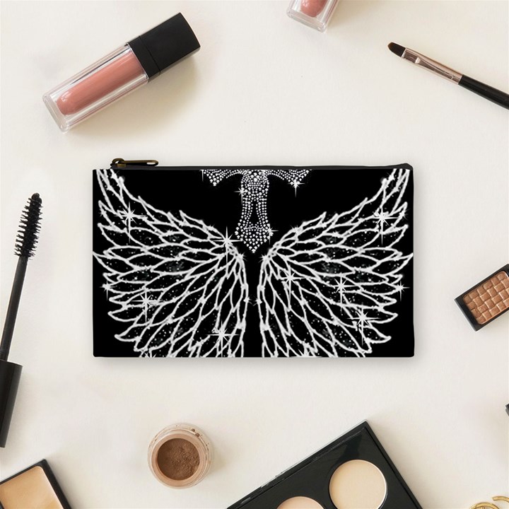 Bling Wings and Cross Small Makeup Purse