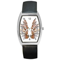 Brown Feather Wing Black Leather Watch (tonneau) by artattack4all