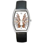 Brown Feather wing Black Leather Watch (Tonneau) Front