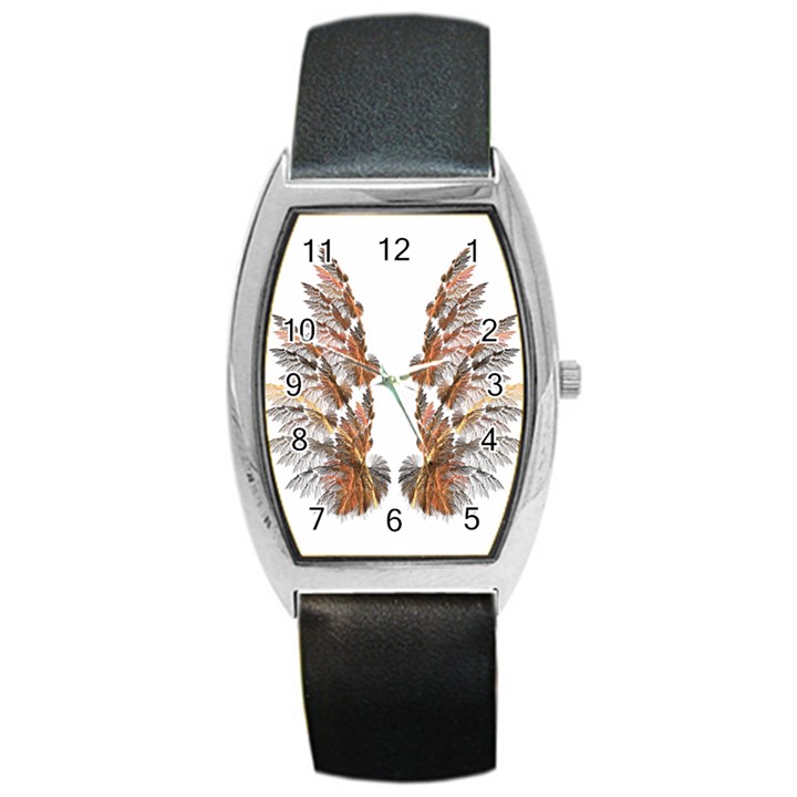 Brown Feather wing Black Leather Watch (Tonneau)