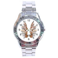 Brown Feather Wing Stainless Steel Analogue Watch (round) by artattack4all