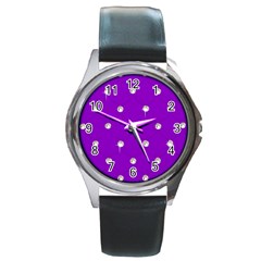 Royal Purple And Silver Bead Bling Black Leather Watch (round) by artattack4all