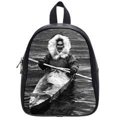 Vintage Usa Alaska Eskimo And His Kayak 1970 Small School Backpack by Vintagephotos