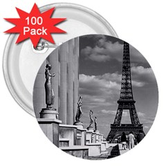 Vintage France Paris Eiffel Tour Chaillot Palace 1970 100 Pack Large Button (round) by Vintagephotos