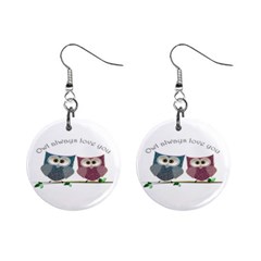 Owl Always Love You, Cute Owls Mini Button Earrings by DigitalArtDesgins