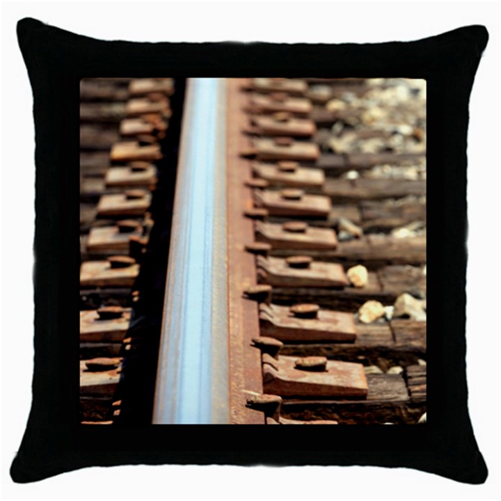 Train Track Black Throw Pillow Case