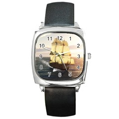 French Warship Square Leather Watch by gatterwe