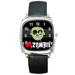 I Love Zombies Square Leather Watch Front